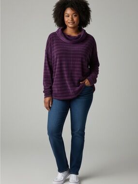Talbots Plum Stripe Cowl Neck Sweater, Looks & Feels like Velvet, Stretch